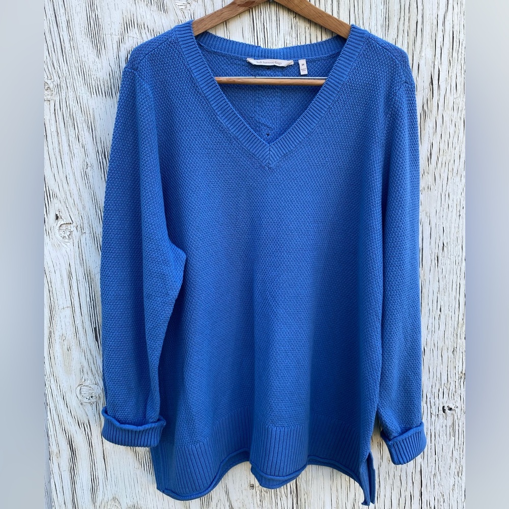 Soft Surroundings Blue Cotton Button Up Back Cardigan Sweater Size 2X